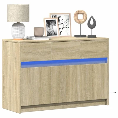 Afbeelding van Tv meubel met LED 91x34x61 cm bewerkt hout sonoma eikenkleurig