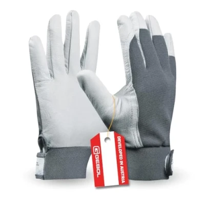 Afbeelding van Gebol Werkhandschoenen van leer met klittenbandsluiting l Maat M (maat 8) wit Uni Fit Comfort 1 paar