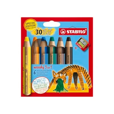 Afbeelding van Magni, Kleurpotloden, STABILO Buntstifte woody 3in1 Tiger Design 6 Stück mit Spitzer (Assortiment, 6 x)