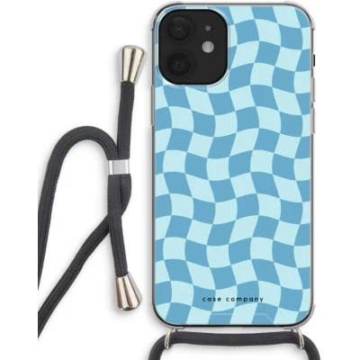 Afbeelding van Case Company® hoesje met Koord geschikt voor iPhone 12 mini Grid Blauw Telefoonhoesje Zwart Extra Bescherming aan alle Kanten en Over de Schermrand