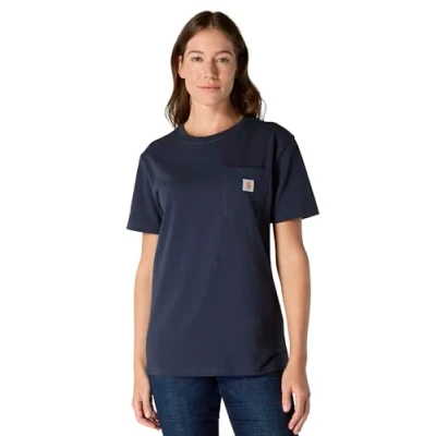 Afbeelding van Carhartt K87 dik T shirt met korte mouwen en zak, losse pasvorm, dames shirts (1 stuk), Navy Blauw