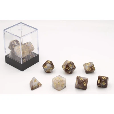 Afbeelding van Dobbelstenen Stardust Zwart/Wit 7 set
