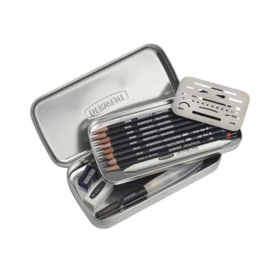 Afbeelding van Derwent Schetsset &quot;Line &amp; Wash&quot; met 6 grafietpotloden, 2 aquarelpotloden en accessoires, professionele kwaliteit, 2302162