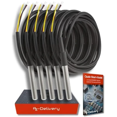 Afbeelding van AZDelivery 10 x 1M Kabel DS18B20 Digitale Roestvrij Staal Temperatuursensor, Waterdicht compatibel met Arduino en Raspberry Pi Inclusief E Book!