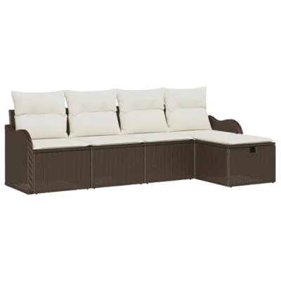 Afbeelding van vidaXL 5 delige tuinset met kussens Bruin Poly Rattan