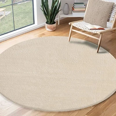 Afbeelding van Vloerkleed voor woonkamer of slaapkamer in beige 200x200 cm Modern en zacht laagpolig tapijt Rond Antislip onderkant Wasbaar tot 30 Graden Rug for bedroom or living room RELAX kleed by The Carpet