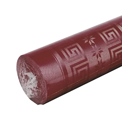 Afbeelding van Pro tafelkleed: damastpapieren wegwerptafelkleed op een rol van 50 m lang en 1,20 breed, bordeauxrode kleur. Damastpapier met chic klassiek universeel patroon, ref R485022I