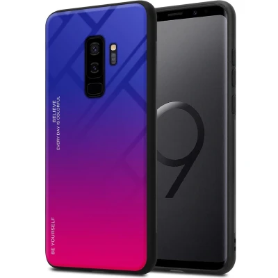 Afbeelding van Cadorabo Hoesje geschikt voor Samsung Galaxy S9 PLUS in PAARS ROOD Tweekleurige beschermhoes van TPU silicone Case Cover en achterzijde gehard glas