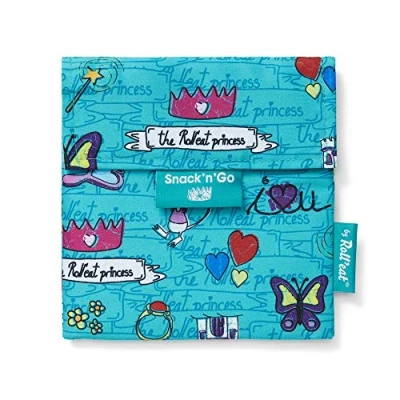 Afbeelding van Roll&#039;eat Snack&#039;n&#039;Go Kids Herbruikbare Ecologische Broodzak voor Kinderen Zonder BPA, Turquoise Prinses Waterdicht, Vlek bestendig, Gemakkelijk Te Reinigen Machine wasbaar