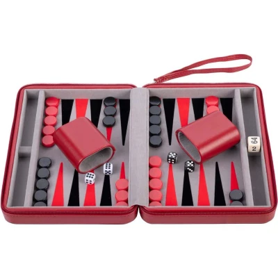Afbeelding van Backgammon met rits 9 inch Rood
