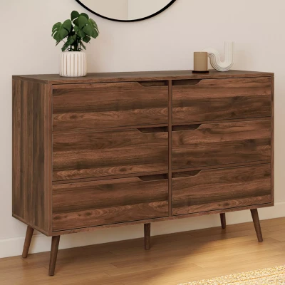Afbeelding van HELSINKI 6 ladekast 115 cm Scandinavisch walnoot effect