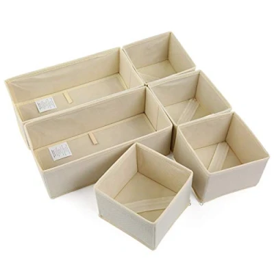 Afbeelding van NEWSTYLE 6 delige opbergdoos stof set opvouwbare ondergoed sokken organizer besteldoos doos stoffen voor lades bestelsysteem(Beige)