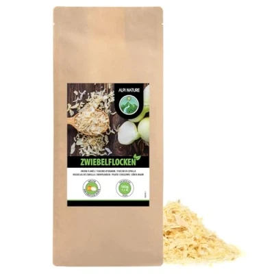 Afbeelding van Uienvlokken (500 g, 0,5 kg), uienstukjes 5 30 mm, licht gedroogde en fijngehakte ui, natuurproduct, zonder toevoegingen, ideaal voor groenten, pasta, soepen, vlees vis
