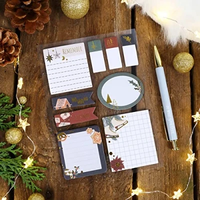 Afbeelding van Papierdrachen Bullet Journal Sticky Notes IJsschaatsen 9 verschillende blokken zelfklevende notities voor de kersttijd om te maken je notitieboek set van 2