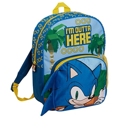 Afbeelding van Sonic The Hedgehog Sega Reisrugzak voor kinderen met bekerhouder, motief gouden ringen, Blauw