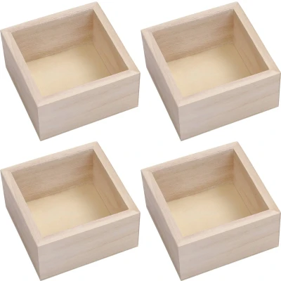 Afbeelding van Belle Vous Opbergdoos van ruw hout (4 stuks) 9,5 x 5 cm kleine doos hout, vierkant, rustiek, natuurlijk, voor interieurdecoratie, collecties, vetplanten en knutselen