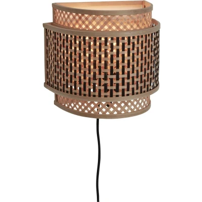 Afbeelding van GOOD&amp;MOJO Wandlamp Bhutan Bamboe/Zwart 24x12x21cm Bruin