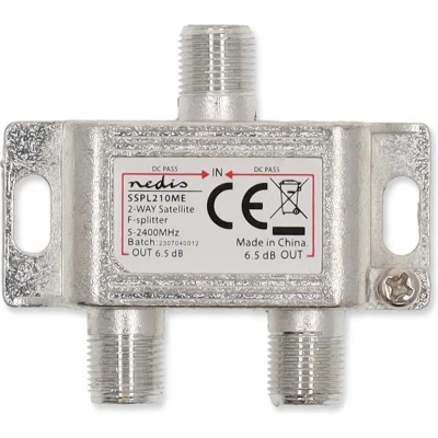 Afbeelding van Nedis Satellietsplitter 5 2400 MHz 6.5 dB Aantal ingangen: 1 Outputs: 2 Impedantie externe speaker: 75 Ohm Zink Zilver