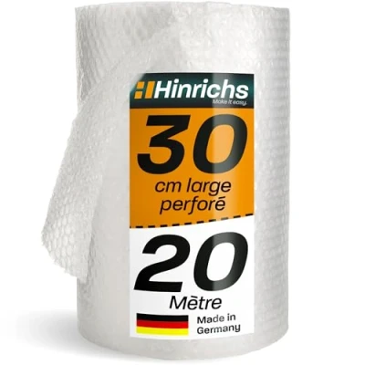 Afbeelding van Hinrichs Geperforeerde noppenfolie 20 m x 30 cm Ideaal voor verzending, verpakking en verhuizing 100% recyclebaar Bubble Wrap als verpakkingsmateriaal bekledingsmateriaal