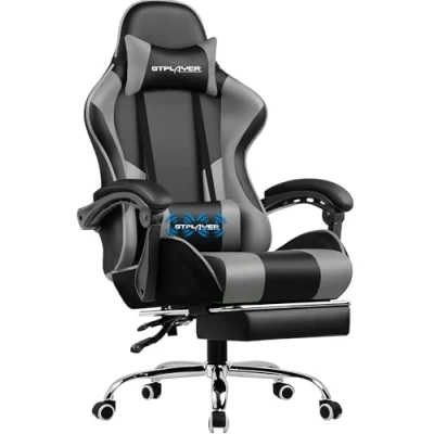 Image de GTPLAYER Chaise Gaming Ergonomique, Fauteuil Gamer, Bureau,Gaming Chair avec Dossier réglable à 135, Hauteur Réglablerepose Pieds rétractables, Siege Gaming, Gris