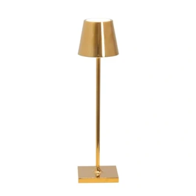 Afbeelding van Zafferano Poldina Micro tafellamp met glanzende gouden afwerking, oplaadbare en draadloze touch bediening, te gebruiken als binnenlamp, dimmer 2200 3000 K, hoogte 27,5 cm