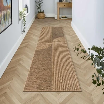 Afbeelding van the carpet Kansas Robuust tapijt voor binnen en buiten, met natuurlijke jute look, weerbestendig, geschikt terrassen tuinen, ca. 60 x 180 cm