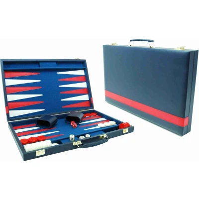 Afbeelding van Backgammon koffer blauw vinyl 46x30 cm.