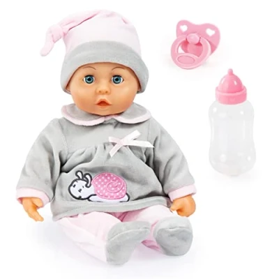 Afbeelding van Bayer Design 93824BC pop, fles en fopspeen, zacht lichaam, slapende ogen, interactieve 38 cm