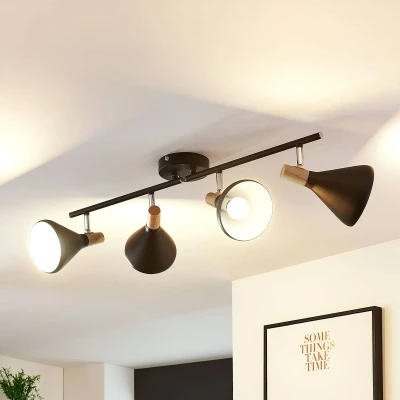 Afbeelding van Lindby buitenspot 4lichts metaal, hout H: 18 cm E14 zwart, licht