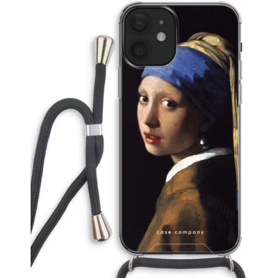 Afbeelding van Case Company® hoesje met Koord geschikt voor iPhone 12 The Pearl Earring Telefoonhoesje Zwart Extra Bescherming aan alle Kanten en Over de Schermrand