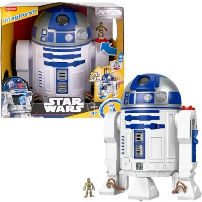 Afbeelding van Fisher Price Imaginext Star Wars R2 D2, 45 cm speelgoed met licht, geluid en metalen sleutelfiguur C 3PO, voor kinderen vanaf 3 jaar, HXG52