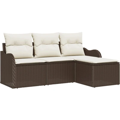 Afbeelding van vidaXL 4 delige tuinsofa set met kussens Bruin Poly Rattan, 2 zits opslag &amp; Rattan