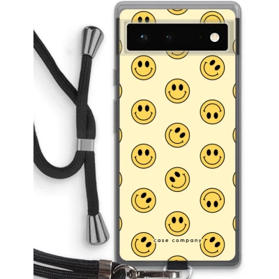 Afbeelding van Case Company® hoesje met Koord geschikt voor Google Pixel 6 Smiley N2 Telefoonhoesje Zwart Bescherming aan alle Kanten en Over de Schermrand