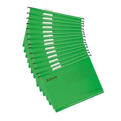 Afbeelding van Esselte 15 stuks A4 versterkte hangmappen, van 100% gerecycled karton, met tabbladen en kaartinzetstukken, voor thuis, kantoor, school, groen