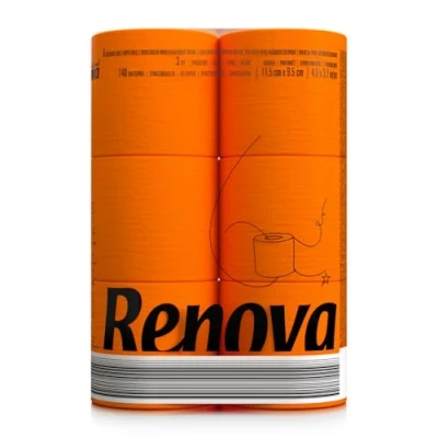 Afbeelding van RENOVA Hygiënisch papier Black Label Orange, 3 laags, kleurrijk en dubbelzijdige technologie, 6 rollen