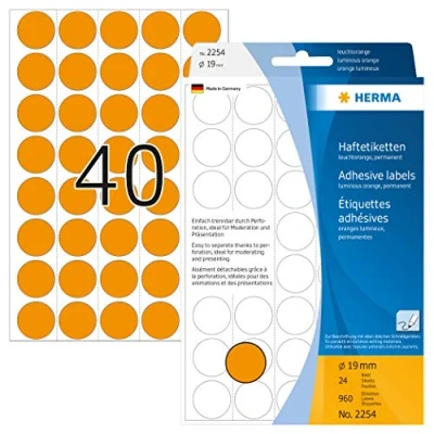 Afbeelding van Etiket HERMA 2254 rond 19mm fluor oranje 960stuks