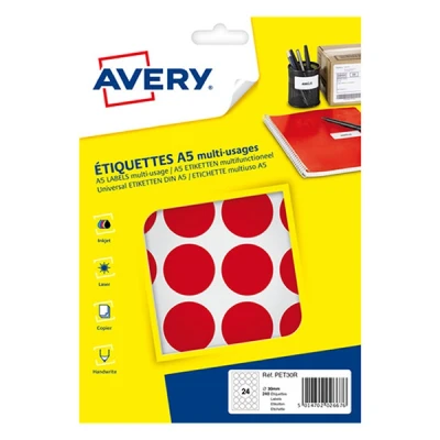Image de Avery PET30R pastilles de marquage Ø 30 mm (240 étiquettes) rouge