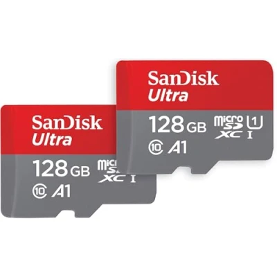 Image de SanDisk Ultra 128 Go microSDXC Carte micro SD + adaptateur (Pour Smartphone et Tablette, Video Full HDD, jusqu&#039;à 140 Mo/s La performance A1, Class 10, U1) (Lot de 2)