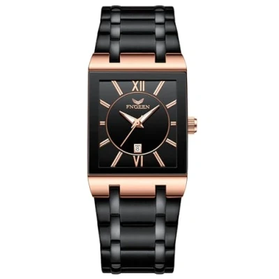 Afbeelding van JewelryWe Herenpolshorloge: zwart analoog kwarts, lichtgevende wijzers, roestvrijstalen armband, zakelijk, elegant, rechthoekig, multifunctioneel, zwart.