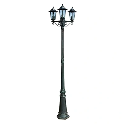 Afbeelding van Tuinlantaarn met 3 armen 215 cm aluminium donkergroen/zwart
