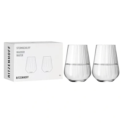Afbeelding van waterglazenset, 500 ml, serie sterslijping, 2 stuks met gebogen reliëflijn, Made in Germany