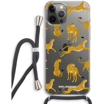 Afbeelding van Case Company® hoesje met Koord geschikt voor iPhone 12 Pro Luipaard Telefoonhoesje Zwart Extra Bescherming aan alle Kanten en Over de Schermrand