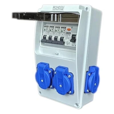 Afbeelding van Wandstroomverdeler 4 x 230 V met 25 A foutstroomonderbreker en C16A stroomonderbreker stroomverdeler voor binnen buiten IP44