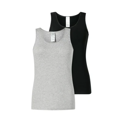 Afbeelding van Schiesser Tanktops set van 2 stuks kant gemêleerd grijs/zwart Multipacks Modern Dames Onderhemd zwart, grijs