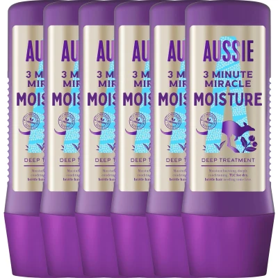 Afbeelding van 6x Aussie Haarmasker 3 Minute Miracle Moisture Intensieve Vegan Haarverzorging 225 ml
