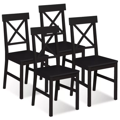 Image de Lot de 4 chaises cuisine avec croisillons SUZANNE bois noir