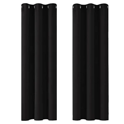 Afbeelding van Deconovo Thermo verduisteringsgordijnen, koude isolerend, modern design met oogjes, gordijnen voor slaapkamer, jongens, 107 x 183 cm (breedte hoogte), Halloween, zwart, 2 stuks