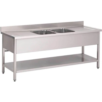Afbeelding van Gastro M RVS spoeltafel 2 spoelbakken midden 200x70x85cm
