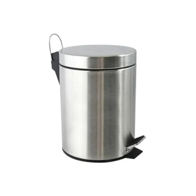 Afbeelding van MSV Cosmetica afvalemmer, roestvrij staal, zilverkleurig, gesatineerd, met uitneembare binnencontainer, badkamer, pedaalemmer, vuilnisbak, 3 en 5 liter