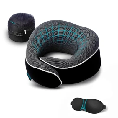 Afbeelding van Proglobe Reiskussen, nekkussen van traagschuim, orthopedisch kussen, reisbenodigdheden voor het vliegtuig, reisset met 3D geprofileerd slaapmasker, oordopjes
